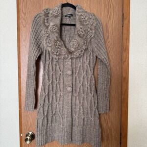 Vintage Milano Floral Fur Chunky Knit Cardigan Sweater Chic Size Large 90s Retro
